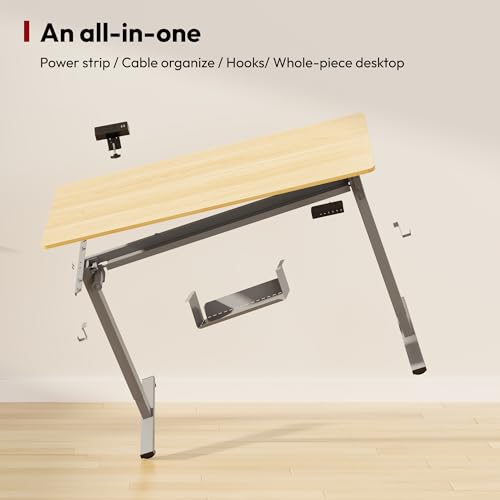 SANODESK Electric Standing Desk with Desk Clamp Power Strip 40"x 24" Whole-Piece Desktop Height Adjustable Stand Up Desk with Cable Management Sit Stand Home Office Desk Silver Frame/Maple Top - color: Silver Frame+maple Top, size: 40"x24"