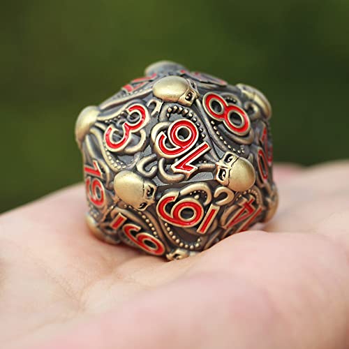 Metal D20 Dice with Intricate Octopus Design Antique Finish & Red Numbers for Call of Cthulhu, RPGs-DNDWoW BZQR - color: Antique Color Octopus D20 With Red Numbers