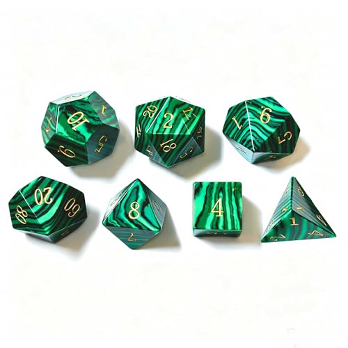 RULE DICE Malachite Stone Dice Set D&D 7PCS Gemstone Dice Polyhedral DND Dice with Gift Case for Dungeons and Dragons Role Playing Games MTG Tabletop Games - color: Malachite