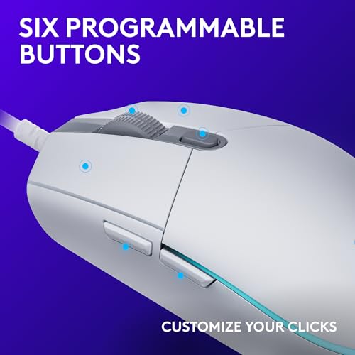 Logitech G203 Wired Gaming Mouse - White | LIGHTSYNC RGB, On-Board Memory, 6 Programmable Buttons, Compabile with PC/Mac - color: White
