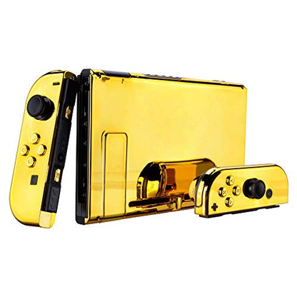 eXtremeRate DIY Replacement Shell Buttons for Nintendo Switch, Back Plate for Switch Console, Housing with Full Set Buttons for Joycon Handheld Controller - Chrome Gold [No Electronics Parts] - color: Chrome Gold