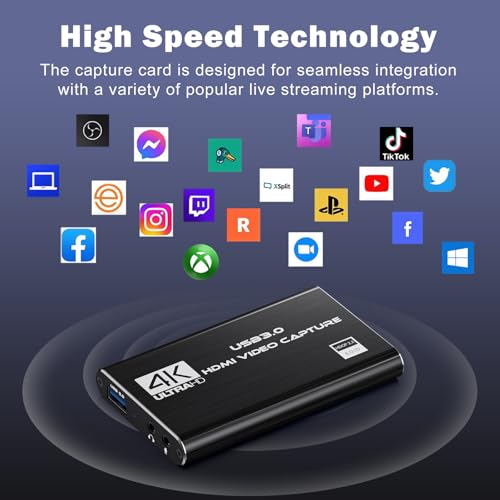 Video Capture Card, 4K HDMI Audio Capture Card Video Recorder with Mic and HDMI Loop-Out for Gaming/Live Streaming/Conference, Works for Nintendo Switch/PS5/Camera/Xbox/OBS