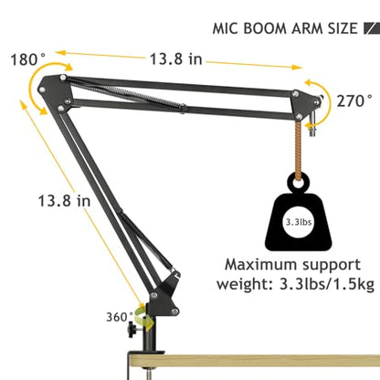 Audio Technica AT2020 Mic Stand, AT2020 Mic Boom Arm Suspension Scissor Stand with Shock Mount, Pop Filter, Upgraded Heavy Duty Clamp for AT2020 AT2020USB+ AT2035 Condenser Studio Mic