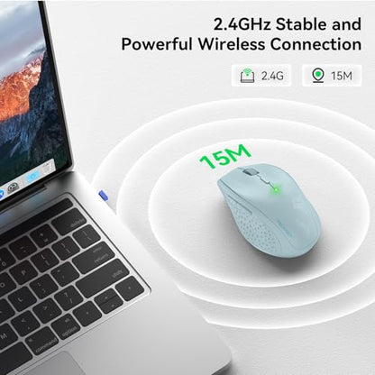 TECKNET 2.4G Wireless Mouse, 4800 DPI Ergonomic Computer Mouse, Lightblue | Mouse for Laptop with USB Receiver, 6 Adjustable DPI, Quiet Click, 30-Month Battery, 6 Button, Portable for PC Chromebook Mac - color: Lightblue