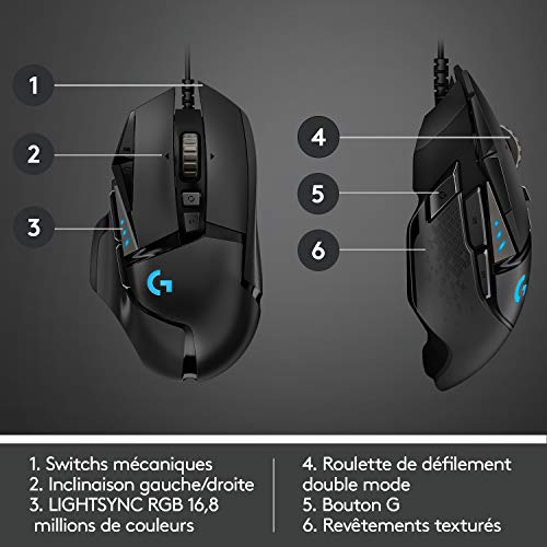 Logitech G502 Hero High Performance Wired Gaming Mouse, Hero 25K Sensor, 25,600 DPI, RGB, Adjustable Weights, 11 Programmable Buttons, On-Board Memory, PC/Mac - Black (Renewed)