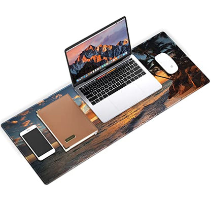 Galdas Gaming Mouse Pad XXL XL Large Mouse Pad Mat Long Extended Mousepad Desk Pad Non-Slip Rubber Mice Pads Stitched Edges Thin Pad (31.5x11.8x0.12 Inch)-Sunset Beach - color: Sunset Beach