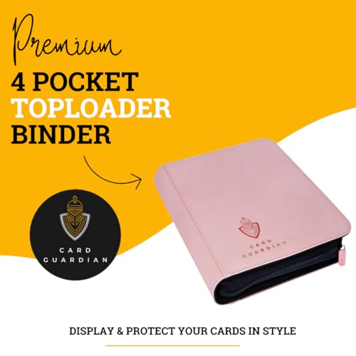 Card Guardian - Toploader 4 Pocket Premium Binder with Zipper for 160 Cards - Side Loaded Pockets - Compatible with Sports and Trading Cards TCG (Pink) - color: Pink