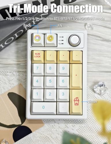 Gasket Creamy Mechanical Numpad Programmable Keypad RGB LED Backlit | Wireless 2.4G/Bluetooth 5.0/Wired USB-C Hot Swappable Macro Number Pad Rechargeable Numeric Keyboard Metal Knob, Donut - color: Donut