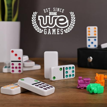 WE Games Mexican Train Dominoes, Double Twelve - Premium Ivory Tiles, Colorful Dots, Family and Adult Board Game
