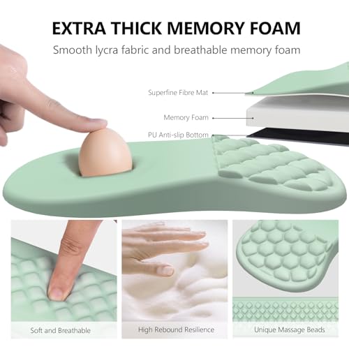 Ergonomic Mouse Pad Wrist Rest, 2 in 1 Keyboard Pad for Office | Memory Foam, 15° Ergonomic Slope, Massage Bead Design, Non-Slip PU Base, Lycra Fabric, for Office & Gaming, Gradient Green - color: Gradient Green