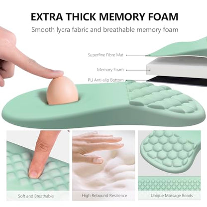 Ergonomic Mouse Pad Wrist Rest, 2 in 1 Keyboard Pad for Office | Memory Foam, 15° Ergonomic Slope, Massage Bead Design, Non-Slip PU Base, Lycra Fabric, for Office & Gaming, Gradient Green - color: Gradient Green