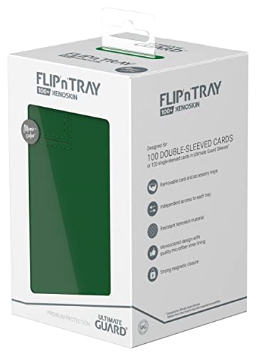 Ultimate Guard Flip'n'Tray 100+, Deck Case for 100 Double-Sleeved TCG Cards + Dice Tray, Green, Independent Magnetic Closure & Microfiber Inner Lining - color: Green