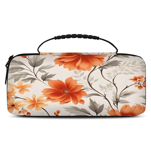 Adornori Orange Floral Carry Case Compatible with Nintendo Switch 2, with 20 Games Cartridges, Flowers Vintage Portable Travel Carrying Case Pouch for Accessories & Games - color: Multicolor 18
