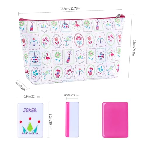 160 Engraved American Mahjong Tiles Set with Carrying Bag and Accessories, 1.2’’ Mahjong Tile Set - color: Magenta