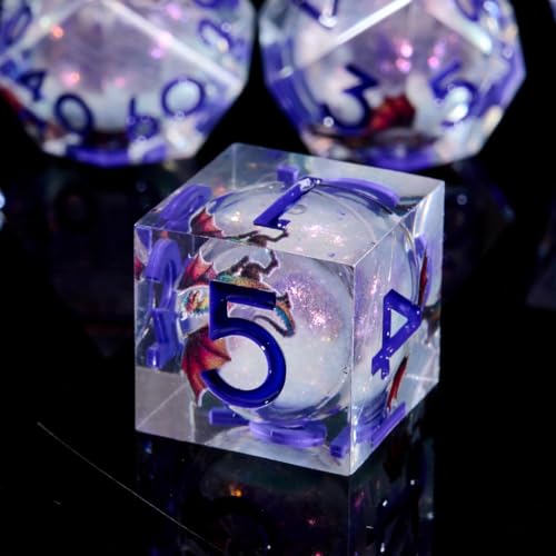 Dragon Pattern Polyhedral Dice Set, 7-Piece Clear Resin with Blue Numbers, D20 D12 D10 D8 D6 D4 D%, Fantasy Theme for Dungeons D and D RPGs, MTG, Pathfinder and Board Games - color: Resin Dragon-deep Blue