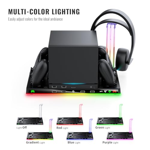 Stand and Cooling Station with RGB Lighting,Controller Charging Station Compatible with Steam Machine, Headset Holders