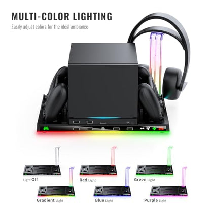 Stand and Cooling Station with RGB Lighting,Controller Charging Station Compatible with Steam Machine, Headset Holders