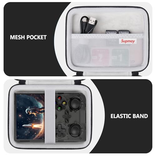 Supmay Hard Carrying Case for G350/RG35XX Pro/RG40XXV/RG405V/RG406V Retro Handheld Game Console, Retro Game Travel Storage Holder with Mesh Bag for SD Card, USB Charging Cable, User Manual, Black - color: Black