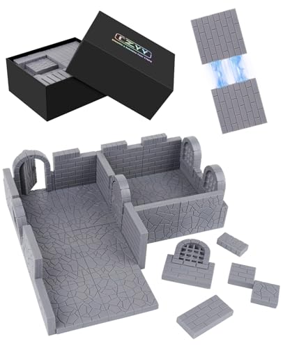 CZYY Magnetic Dungeon Tiles, 58 PCS Modular Terrain Set for RPGs, Basic Set | Double-Sided Texture, Paintable Gray Plastic, Quick Build 3D Battle Maps, Fits 25-32 mm Miniatures, Gift for DM & RPG Player