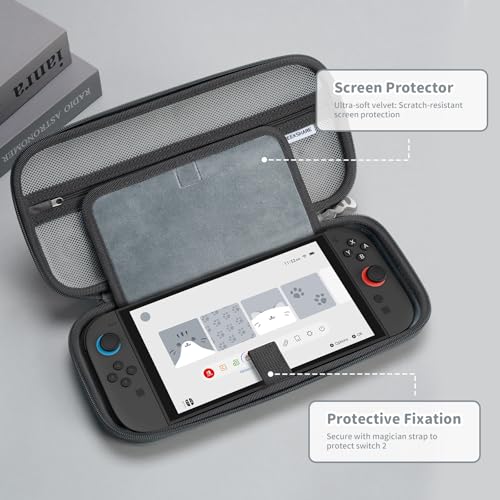 GeekShare Carrying Case Compatible with Switch 2 (2025) 7.9 Inch, Hard-Shell Slim Travel Case with 12 Game Card Slots for Switch 2 Console and Accessories, Gray Cat Ear - color: Grey