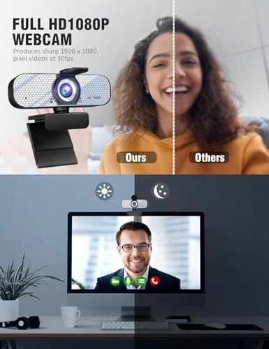 HD 1080P Webcam with Built-in Microphone and Rotatable Tripod, 1080P Video and Wide Angle Camera, Privacy Cover, for Desktop PC or Laptop Computer （White） - color: white