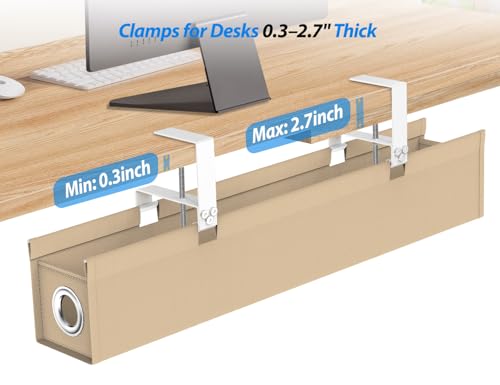 [Upgraded] Large Under Desk Cable Management Tray No Drill, Suolaao 30" Cord Organizer with Oxford Fabric, Clamp Mount, Holds 30 lbs, Large Cable Rack for Gaming & Home Office Standing Desk