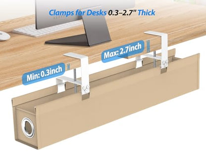 [Upgraded] Large Under Desk Cable Management Tray No Drill, Suolaao 30" Cord Organizer with Oxford Fabric, Clamp Mount, Holds 30 lbs, Large Cable Rack for Gaming & Home Office Standing Desk
