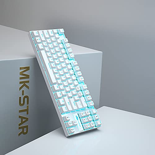 MageGee Mechanical Gaming Keyboard with Blue Switch, Compact 87 Keys Wired Computer Keyboard for Windows Laptop PC Gamer, LED Ice Blue Backlit, White - color: White/Blue Switch