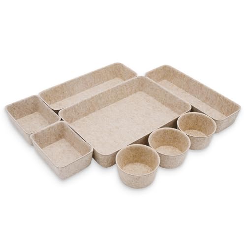 Welaxy Office Desk Drawer Organizer Tray hygge aesthetics 8 pc bin Oatmeal - color: Oatmeal