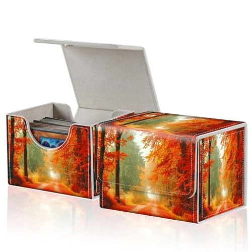 for MTG Commander Deck Box,Card Deck Box for Trading Yugioh MTG,Fits 100 Double Sleeved Cards,PU Leather Strong Magnet Case for Magic Commander TCG CCG,Red Forest - color: Red Forest