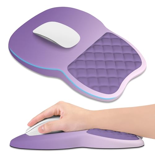 ITNRSIIET Ergonomic Mouse Pad Wrist Support with Memory Foam Massage Bulge & Non-Slip PU Base, Carpal Tunnel Pain Relief, Prevent Wrist Sweating, 12 x 8 x 1.2 inch, Lavender Fade