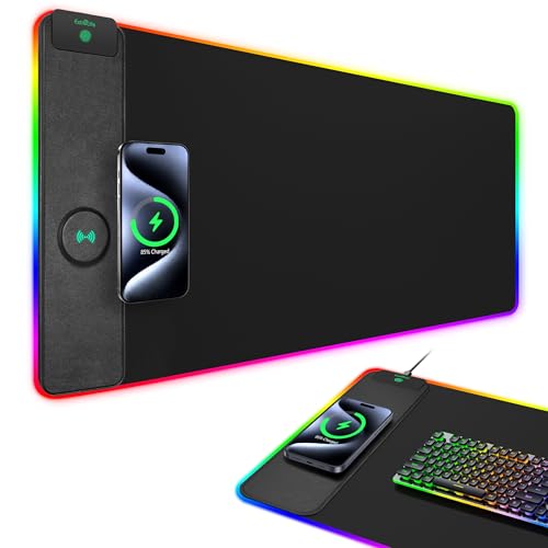 RGB Gaming Mouse Pad with 15W Magnetic Wireless Charging, 31.5"x15.7" | Large Desk Mat, 15 Lighting Mode, Ultra-Smooth Surface, Non-Slip Mousepad, Waterproof Computer Keyboard Pad for Gamer, Black - color: Rgb - 31.5"x15.7" (Magnetic Charging)
