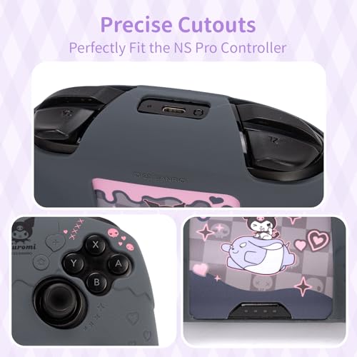 Cute Sanlio Controller Skin for NS Pro, Soft Silicone Protective Cover Case for Nintendo Switch Pro Controller with 1Touch Pad Sticker & 2 Thumb Grip Caps - (Skull & Troublemaker Rabbit)