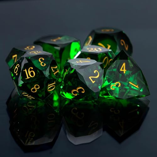 Resin DND Dice Set, 7 Pieces Handmade Sharp Edge Polyhedral Dice for Role Playing Game, Dice Accessory for D&D RPG Players and Starters d4 d6 d8 d10 d12 d20 with Gift Box (Dark Green) - color: Dark Green