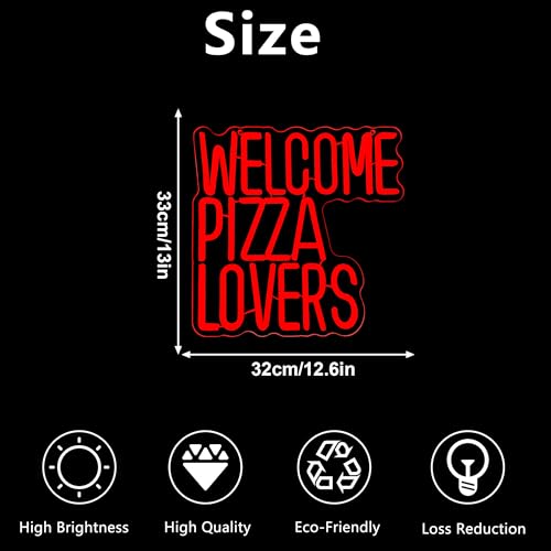 Welcome Pizza Lovers Neon Light, Red Dimmable LED Personalized Pizza Lovers Neon Sign, Family Restaurant Entertainment Room Food Theme Party Wall Neon Sign Decor Holiday Gift For Pizza Lovers, Children, Family (12.9*12.5in) - style: Pizza Lovers Red
