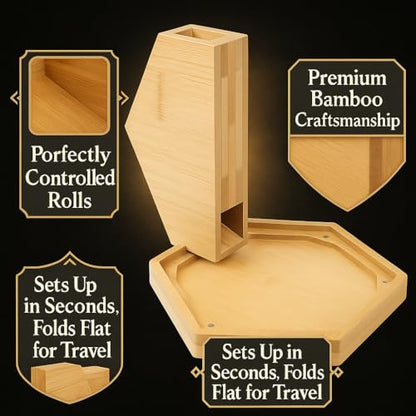 Bamboo Dice Tray for Board Games & RPG Roleplaying Games - Foldable, Portable & Collapsible Rolling Tray for Gaming Table - Dice Tray for Dice Games - Magnetic Design, Wooden Hexagon Tray