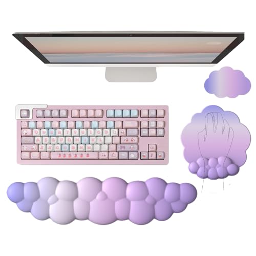 Cloud Keyboard Wrist Rest Purple Mouse Pad with Wrist Rest for Computer Keyboard and Mouse Pad Set Memory Foam PU Base Cute Ergonomic Wrist Pad Support for Gaming Desk Laptop Home Office Pain Relief - color: 3pcs Silk Gradient Purple