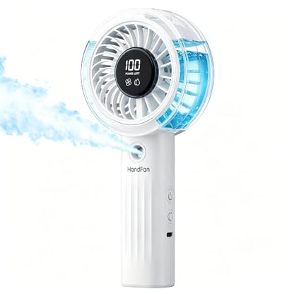 HandFan Upgraded Misting Fan with LED Display – Extreme Cooling Portable Handheld Fan with Water Mist Spray, 50% Stronger Airflow & Quieter, USB Rechargeable for Travel/Park/Disney/Beach/Concert/Game - color: Lily White