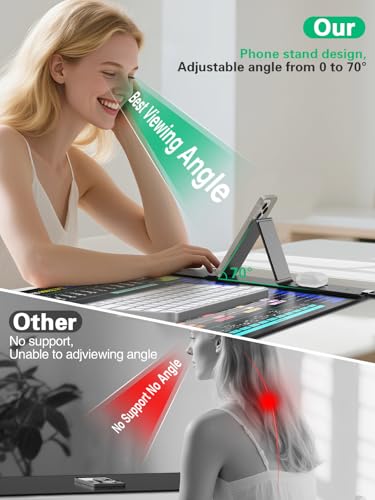 Mouse Pad with Foldable Phone Holder, Wireless Charging Desk Mat 31.5x15.75 Mousepad with Superior Micro-Weave Cloth Non-Slip Waterproof Desk Pad - color: Black-Office Shortcuts-31.5"x15.8"