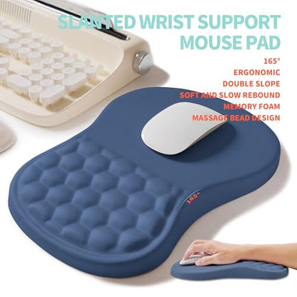 2-in-1 Ergonomic Set, Wave Rise Keyboard Wrist Rest and Massage Bulge Slope Mouse Pad Wrist Support, Cushion Memory Foam Integrated to Relieve Wrist Pain, Dark Blue - color: Dark Blue