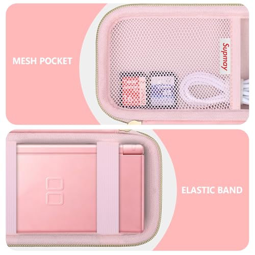 Supmay Hard Carrying Case Compatible with Nintendo DS Lite NDSL, Gameboy Advance Games Storage Holder Travel Bag with Mesh Pocket for USB Charging Cable, Stylus, Earphones, Game Cartridge, Pink - color: Pink Star