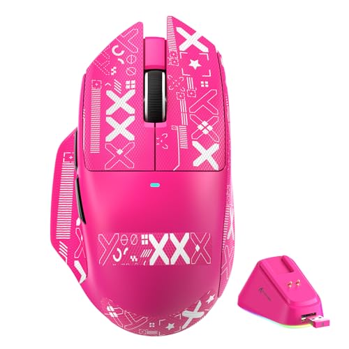 ATTACK SHARK V6 65g Wireless Gaming Mouse with RGB Magnetic Charging Dock,BT/2.4G Wireless/Wired Mouse 1K Polling,PixArt PAW3311 Sensor,25K DPI,Tape,Programmable Gamer Mice for PC/Win/Mac (Rose) - color: Rose, size: Mouse & Grip Tape