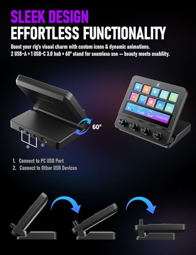Stream Control Deck 10 Programmable Macro Keyboard 4 Knob Stream Controller 0-60° Adjustable LCD Macro Pad Wired Shortcut Keyboard for Streamers/Content Creators/Office Compatible with Windows /macOS - color: Black N4EK