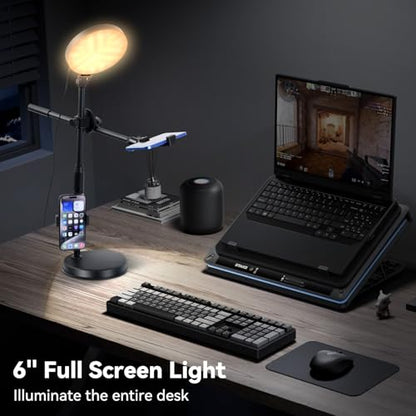 Zoom Lighting for Computer, Adjustable Desk Video Conference Lighting for Video Calls, Desk Ring Light with Stand and Phone Holder for Webcam, Home Office, Online Meetings, Live Streaming