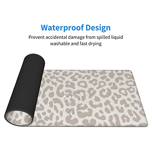 Leopard Print Gaming Mouse Pad Large Cheetah Desk Mat, 31.5x11.8in, XL | Extended Big Mousepad, Waterproof Smooth Surface, Non-Slip Rubber Base, Stitched Edges, For Keyboard Mouse, For Home Office - color: Grey Leopard Print