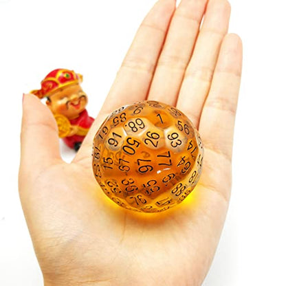 Bescon Translucent Polyhedral Dice 100 Sides Dice, Transparent D100 die, 100 Sided Cube, D100 Game Dice,100-Sided Cube of Amber - color: Amber D100