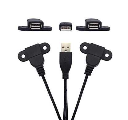 USB 2.0 Male to Dual Female Charging Extension Cable, Furniture nightstand Sofa Electric Vehicle on-Board Charging Port, Panel Mount Cable with Screw Hole 5ft (1 pcs) - color: 1 pcs Dual Female