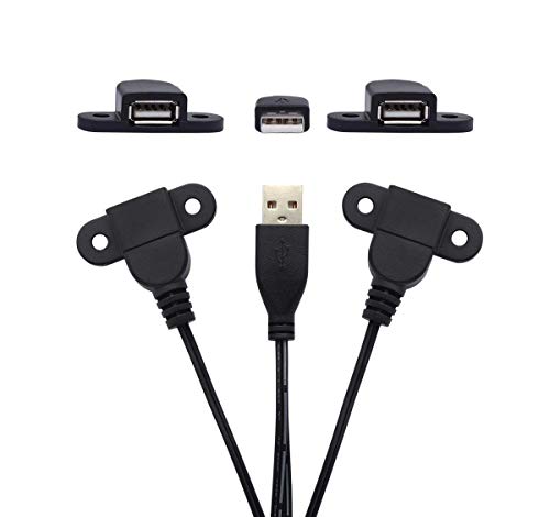 USB 2.0 Male to Dual Female Charging Extension Cable, Furniture nightstand Sofa Electric Vehicle on-Board Charging Port, Panel Mount Cable with Screw Hole 5ft (1 pcs) - color: 1 pcs Dual Female