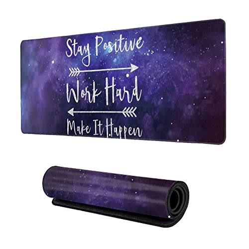 Desk Mat,Inspirational Quotes Gaming Mouse Pad,XXL Mouse Pad Mat for Office,Computer,Keyboard with Non-Slip Base Stitched Eges Stay Positive Work Hard and Make It Happen Mousepad 35''×15.7''×0.12'' - color: Stay Positive Work Hard and Make It Happen