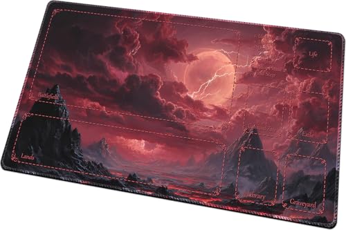 MTG Playmats(Stitched) 14x24in Compatible for OCG CCG RPG TCG Playmats with Card Zones Storage Bag (Fantasy Moon-with Zone) - color: Fantasy Moon-with Zone
